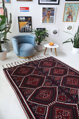 Vintage kilim rug in living room setting, bright colors, wild shaman, soft rug, bold color, Portland, Oregon, rug store, rug shop, local shop, vintage rug, modern kilim, warm colors