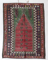 Vintage kilim rug in room decor setting, old rug, antique rug, pastel colors, faded colors, Turkish rug, vintage rug, soft rug, Portland, Oregon, rug store, rug shop, local shop, bold colors, bright colors, faded colors