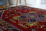 Vintage Turkish rug in a living room setting, pile rug, Turkish rug, vintage rug, portland, rug shop, bright colors, wild shaman, soft rug, bold color, Portland, Oregon, rug store, rug shop, local shop