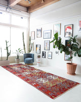 Vintage kilim rug in living room setting, bright colors, wild shaman, soft rug, bold color, Portland, Oregon, rug store, rug shop, local shop, vintage rug, modern kilim, warm colors