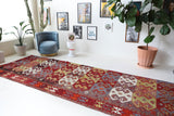 Vintage kilim rug in living room setting, bright colors, wild shaman, soft rug, bold color, Portland, Oregon, rug store, rug shop, local shop, vintage rug, modern kilim, warm colors