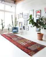 Vintage kilim rug in living room setting, bright colors, wild shaman, soft rug, bold color, Portland, Oregon, rug store, rug shop, local shop, vintage rug, modern kilim, warm colors