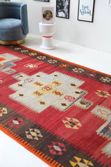 Vintage kilim rug in living room setting, bright colors, wild shaman, soft rug, bold color, Portland, Oregon, rug store, rug shop, local shop, vintage rug, modern kilim, warm colors