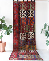 Vintage kilim rug in living room setting, bright colors, wild shaman, soft rug, bold color, Portland, Oregon, rug store, rug shop, local shop, vintage rug, modern kilim, warm colors