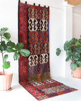 Vintage kilim rug in living room setting, bright colors, wild shaman, soft rug, bold color, Portland, Oregon, rug store, rug shop, local shop, vintage rug, modern kilim, warm colors