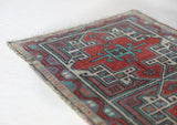 Vintage mini kilim rug in room decor setting, kilim, Turkish rug, vintage rug, portland, rug shop, bright colors, wild shaman, soft rug, bold color, Portland, Oregon, rug store, rug shop, local shop