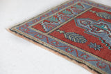 Vintage mini kilim rug in room decor setting, kilim, Turkish rug, vintage rug, portland, rug shop, bright colors, wild shaman, soft rug, bold color, Portland, Oregon, rug store, rug shop, local shop