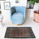 Vintage mini kilim rug in room decor setting, kilim, Turkish rug, vintage rug, portland, rug shop, bright colors, wild shaman, soft rug, bold color, Portland, Oregon, rug store, rug shop, local shop