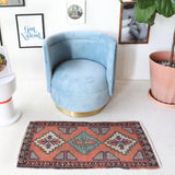Vintage mini kilim rug in room decor setting, kilim, Turkish rug, vintage rug, portland, rug shop, bright colors, wild shaman, soft rug, bold color, Portland, Oregon, rug store, rug shop, local shop