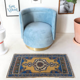 Vintage mini kilim rug in room decor setting, kilim, Turkish rug, vintage rug, portland, rug shop, bright colors, wild shaman, soft rug, bold color, Portland, Oregon, rug store, rug shop, local shop