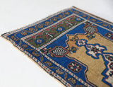 Vintage mini kilim rug in room decor setting, kilim, Turkish rug, vintage rug, portland, rug shop, bright colors, wild shaman, soft rug, bold color, Portland, Oregon, rug store, rug shop, local shop