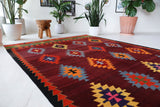 Vintage kilim rug in living room setting, bright colors, wild shaman, soft rug, bold color, Portland, Oregon, rug store, rug shop, local shop, vintage rug, modern kilim, warm colors