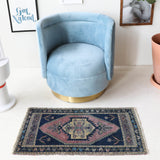 Vintage mini kilim rug in room decor setting, kilim, Turkish rug, vintage rug, portland, rug shop, bright colors, wild shaman, soft rug, bold color, Portland, Oregon, rug store, rug shop, local shop