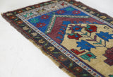 Vintage mini kilim rug in room decor setting, kilim, Turkish rug, vintage rug, portland, rug shop, bright colors, wild shaman, soft rug, bold color, Portland, Oregon, rug store, rug shop, local shop