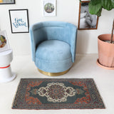 Vintage mini kilim rug in room decor setting, kilim, Turkish rug, vintage rug, portland, rug shop, bright colors, wild shaman, soft rug, bold color, Portland, Oregon, rug store, rug shop, local shop