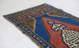 Vintage mini kilim rug in room decor setting, kilim, Turkish rug, vintage rug, portland, rug shop, bright colors, wild shaman, soft rug, bold color, Portland, Oregon, rug store, rug shop, local shop