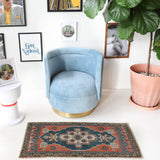 Vintage mini kilim rug in room decor setting, kilim, Turkish rug, vintage rug, portland, rug shop, bright colors, wild shaman, soft rug, bold color, Portland, Oregon, rug store, rug shop, local shop