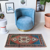 Vintage mini kilim rug in room decor setting, kilim, Turkish rug, vintage rug, portland, rug shop, bright colors, wild shaman, soft rug, bold color, Portland, Oregon, rug store, rug shop, local shop