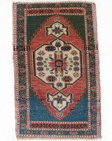 Vintage mini kilim rug in room decor setting, kilim, Turkish rug, vintage rug, portland, rug shop, bright colors, wild shaman, soft rug, bold color, Portland, Oregon, rug store, rug shop, local shop