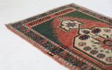 Vintage mini kilim rug in room decor setting, kilim, Turkish rug, vintage rug, portland, rug shop, bright colors, wild shaman, soft rug, bold color, Portland, Oregon, rug store, rug shop, local shop