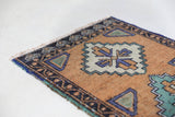 Vintage mini kilim rug in room decor setting, kilim, Turkish rug, vintage rug, portland, rug shop, bright colors, wild shaman, soft rug, bold color, Portland, Oregon, rug store, rug shop, local shop