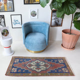 Vintage mini kilim rug in room decor setting, kilim, Turkish rug, vintage rug, portland, rug shop, bright colors, wild shaman, soft rug, bold color, Portland, Oregon, rug store, rug shop, local shop