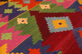 Vintage mini kilim rug in room decor setting, kilim, Turkish rug, vintage rug, portland, rug shop, bright colors, wild shaman, soft rug, bold color, Portland, Oregon, rug store, rug shop, local shop