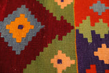 Vintage mini kilim rug in room decor setting, kilim, Turkish rug, vintage rug, portland, rug shop, bright colors, wild shaman, soft rug, bold color, Portland, Oregon, rug store, rug shop, local shop