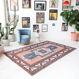 Vintage Turkish rug in a living room setting, Area rug in a living room setting, pile rug, Turkish rug, old rug, antique rug, pastel colors, faded colors, Turkish rug, vintage rug, soft rug, Portland, Oregon, rug store, rug shop, local shop, distressed rug, worn out rug