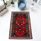 Vintage Turkish rug in a living room setting, pile rug, Turkish rug, vintage rug, portland, rug shop, bright colors, wild shaman, soft rug, bold color, Portland, Oregon, rug store, rug shop, local shop, shag rug, shaggy, plush,tulu rugs
