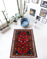 Vintage Turkish rug in a living room setting, pile rug, Turkish rug, vintage rug, portland, rug shop, bright colors, wild shaman, soft rug, bold color, Portland, Oregon, rug store, rug shop, local shop, shag rug, shaggy, plush,tulu rugs