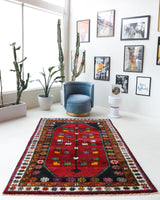 Vintage Turkish rug in a living room setting, pile rug, Turkish rug, vintage rug, portland, rug shop, bright colors, wild shaman, soft rug, bold color, Portland, Oregon, rug store, rug shop, local shop, shag rug, shaggy, plush,tulu rugs