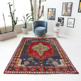 Vintage Turkish rug in a living room setting, pile rug, Turkish rug, vintage rug, portland, rug shop, bright colors, wild shaman, soft rug, bold color, Portland, Oregon, rug store, rug shop, local shop, shag rug, shaggy, plush,tulu rugs