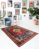 Vintage Turkish rug in a living room setting, pile rug, Turkish rug, vintage rug, portland, rug shop, bright colors, wild shaman, soft rug, bold color, Portland, Oregon, rug store, rug shop, local shop, shag rug, shaggy, plush,tulu rugs