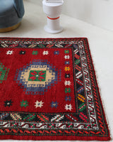 Vintage Turkish rug in a living room setting, pile rug, Turkish rug, vintage rug, portland, rug shop, bright colors, wild shaman, soft rug, bold color, Portland, Oregon, rug store, rug shop, local shop, shag rug, shaggy, plush,tulu rugs