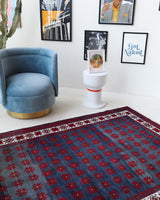 Vintage Turkish rug in a living room setting, pile rug, Turkish rug, vintage rug, portland, rug shop, bright colors, wild shaman, soft rug, bold color, Portland, Oregon, rug store, rug shop, local shop, antique rug