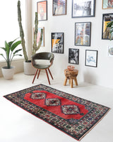 Vintage Turkish rug in a living room setting, pile rug, Turkish rug, vintage rug, portland, rug shop, bright colors, wild shaman, soft rug, bold color, Portland, Oregon, rug store, rug shop, local shop