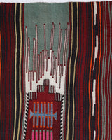 Vintage kilim rug in living room setting, bright colors, wild shaman, soft rug, bold color, Portland, Oregon, rug store, rug shop, local shop, vintage rug, modern kilim, warm colors