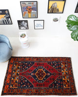 Vintage Turkish rug in a living room setting, pile rug, Turkish rug, vintage rug, portland, rug shop, bright colors, wild shaman, soft rug, bold color, Portland, Oregon, rug store, rug shop, local shop