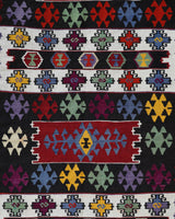 Vintage kilim rug in living room setting, bright colors, wild shaman, soft rug, bold color, Portland, Oregon, rug store, rug shop, local shop, vintage rug, modern kilim, warm colors