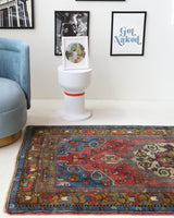 Vintage Turkish rug in living room setting, old rug, antique rug, pastel colors, faded colors, Turkish rug, vintage rug, soft rug, Portland, Oregon, rug store, rug shop, local shop