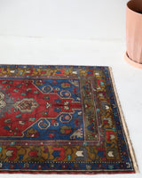 Vintage Turkish rug in a living room setting, pile rug, Turkish rug, vintage rug, portland, rug shop, bright colors, wild shaman, soft rug, bold color, Portland, Oregon, rug store, rug shop, local shop, antique rug