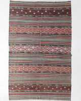 Vintage kilim rug in room decor setting, old rug, antique rug, pastel colors, faded colors, Turkish rug, vintage rug, soft rug, Portland, Oregon, rug store, rug shop, local shop, bold colors, bright colors, faded colors