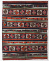 Vintage kilim rug in living room setting, bright colors, wild shaman, soft rug, bold color, Portland, Oregon, rug store, rug shop, local shop, vintage rug, modern kilim, warm colors