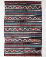 Vintage kilim rug in living room setting, bright colors, wild shaman, soft rug, bold color, Portland, Oregon, rug store, rug shop, local shop, vintage rug, modern kilim, warm colors