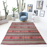 Vintage kilim rug in living room setting, old rug, antique rug, pastel colors, faded colors, Turkish rug, vintage rug, soft rug, Portland, Oregon, rug store, rug shop, local shop, earthy tones, earthy colors, warm colors