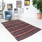 Vintage kilim rug in living room setting, bright colors, wild shaman, soft rug, bold color, Portland, Oregon, rug store, rug shop, local shop, vintage rug, modern kilim, warm colors