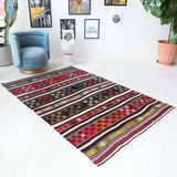 Vintage kilim rug in living room setting, bright colors, wild shaman, soft rug, bold color, Portland, Oregon, rug store, rug shop, local shop, vintage rug, modern kilim, warm colors