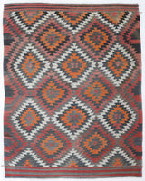 Vintage kilim rug in room decor setting, old rug, antique rug, pastel colors, faded colors, Turkish rug, vintage rug, soft rug, Portland, Oregon, rug store, rug shop, local shop, bold colors, bright colors, faded colors