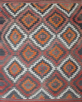 Vintage kilim rug in room decor setting, old rug, antique rug, pastel colors, faded colors, Turkish rug, vintage rug, soft rug, Portland, Oregon, rug store, rug shop, local shop, bold colors, bright colors, faded colors